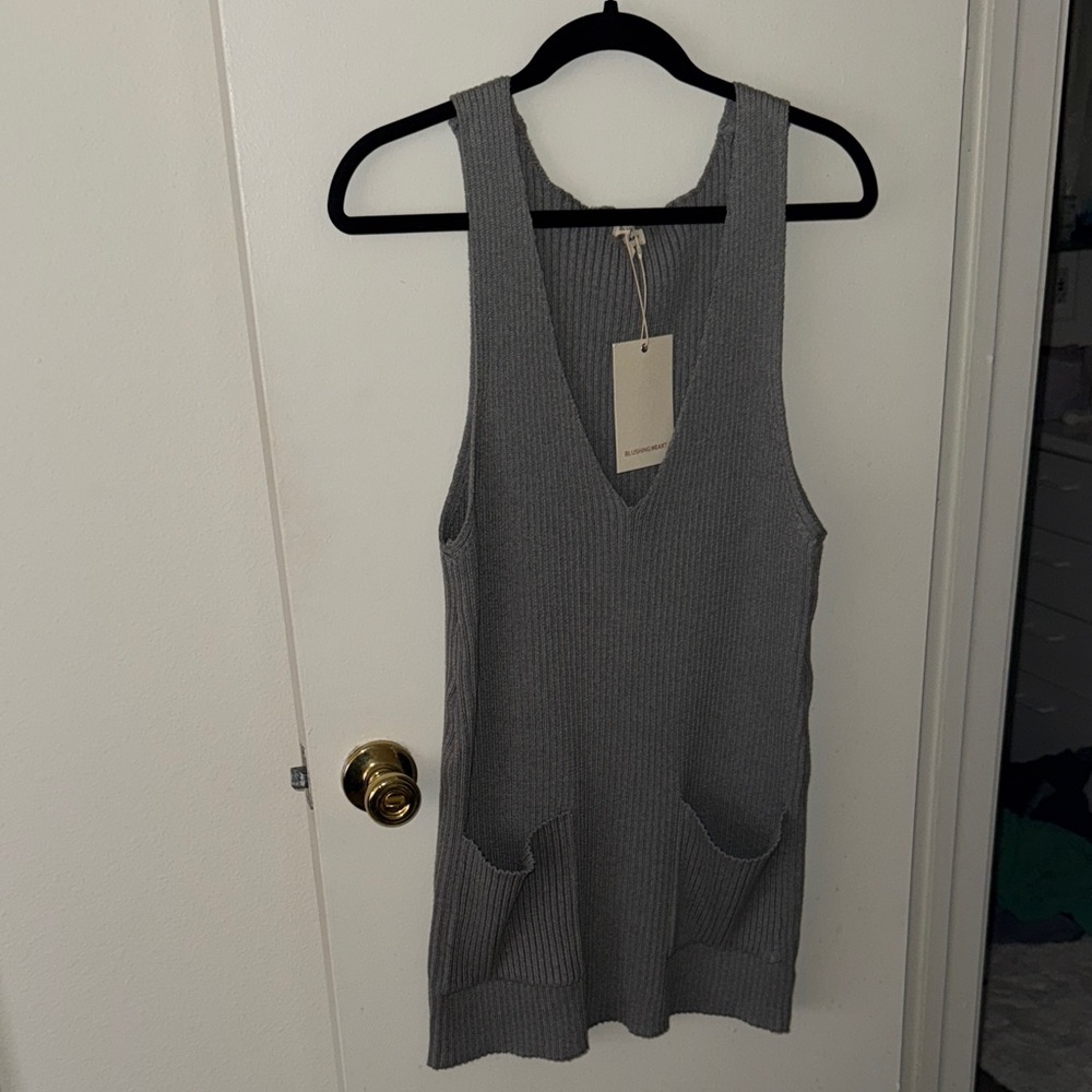 Gray Knit Sleeveless Sweater Dress
